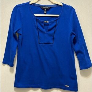 Ellen Tracey pre owned royal blue W black piping and gold hardware size M blouse